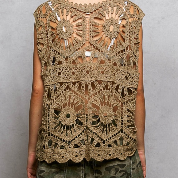 New POL Openwork Floral Crochet SleevelessTank Top Scalloped Oversize Shirt ! - Picture 2 of 7